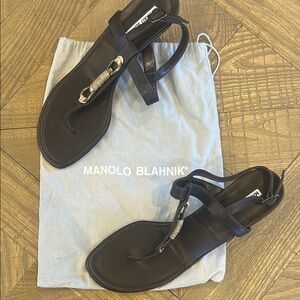 Manolo Blahnik Black Leather Sandals